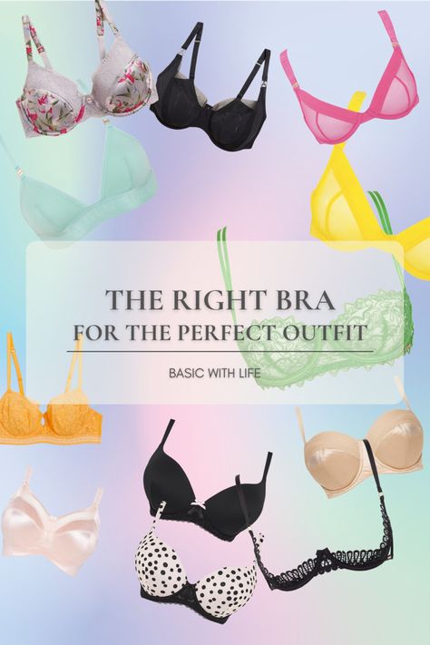 A quick guide on how to measure correctly for a bra, types of bras and what bra to wear with different neckline tops and dresses Types Of Bras For Different Tops, Types Of Bras For Dresses, What Bra To Wear, Types Of Bras, Noodle Strap, Full Bra, Different Necklines, Multiway Bra, Big Bra