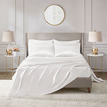 Madison Park Essentials Solid Satin 6-pc. Sheet Set - JCPenney White Silk Sheets, Target Home, Silk Sheets, Round Beds, Satin Sheets, Queen Sheets, Luxury Sheets, Madison Park, Xmas List