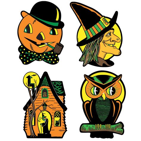 Vintage Happy Halloween, Halloween Cutouts, Halloween Cut Outs, Vintage Halloween Decorations, Halloween Signs, Halloween Stickers, Hanging Wall Art, Spooky Halloween, Vintage Halloween