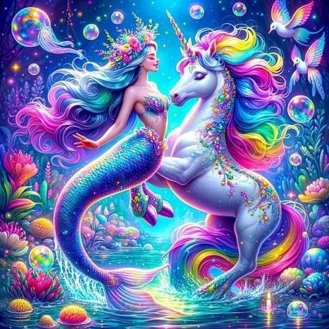 Zoe Land, Mermaid And Unicorn, Painted Unicorn, Unicorn Book, Unicorn Picture, Unicorn Wallpaper Cute, Mermaid Embroidery, Mermaid Coloring Book, Unicorns And Rainbows