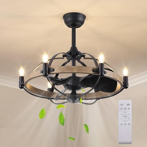 Siljoy 27.17" Farmhouse Ceiling Fan with Light and Remote Control, Classic Black Caged Celing Fan with Light Fixtures, Industrial Candle Chandelier Fan for Bedroom Dining Room Living Room¡­ - Amazon.com Garage Ceiling Fan, Celing Fan, Fandelier Ceiling Fan, Candle Ceiling, Interior Light Fixtures, Kitchen Fan, Rustic Ceiling Fan, Fan Chandelier, Farmhouse Ceiling