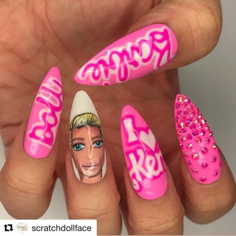 Scratch Magazine 💅 on Instagram: “We 💜 Ken too! Tag a #Barbie fan 👇🏽💕 #Repost @scratchdollface ・・・ Handpainted Barbie & Ken... . #scratchdollface #nails #nailart #nailstyle…” Barbie And Ken Nails, Ken Nails, Barbie Nail, Barbie Ken, Barbie And Ken, Doll Face, Nails Art, Nails Nailart, Nail Inspo