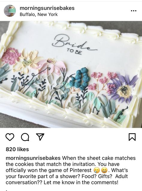 Sheet Cake Bridal Shower Cakes, Buttercream Flowers Sheet Cake, Sheet Cake Floral Design, Sheet Cake Buttercream Decorating Ideas, Wildflower Sheet Cake Ideas, Bridal Shower Sheet Cake Ideas Simple, Engagement Sheet Cake Ideas, Sheet Cake Decoration Ideas, Sheet Cake With Real Flowers