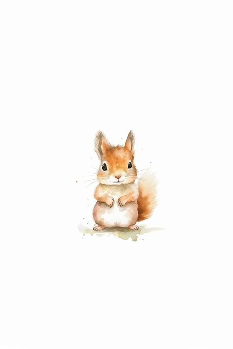 "Immerse your child's room in the magic of nature with this delightful watercolor painting of a squirrel. As a digital download, this art piece effortlessly brings a touch of woodland whimsy and soft, earthy tones to any nursery or big kid room.  !This listing is for a digital download and no physical product will be shipped! YOUR PURCHASE INCLUDES A PDF file containing a link to high-resolution 300-dpi JPG files in the following aspect ratio: 2:3 | 3:4 | 4:5 | ISO A0 | & Print Size: 11x14 HIGH Woodland Nursery Watercolor, Drawing Woodland Animals, Small Animal Watercolor, Simple Animal Watercolor Paintings, Cute Watercolor Animals Simple, Watercolor Duck Easy, Watercolor Cute Animals, Woodland Animal Drawings, Woodland Creatures Art