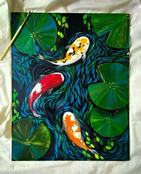 How To Paint Coy Fish, Coi Fish Painting Acrylic Easy, Acrylic Painting On Big Canvas, Painting Fish Acrylic, Canvas Acrylic Painting Ideas Beginners, Koi Painting Acrylic, Japan Painting Acrylic, Koy Fish Paintings, Acrylic Painting Ideas On Canvas Abstract Art Inspiration