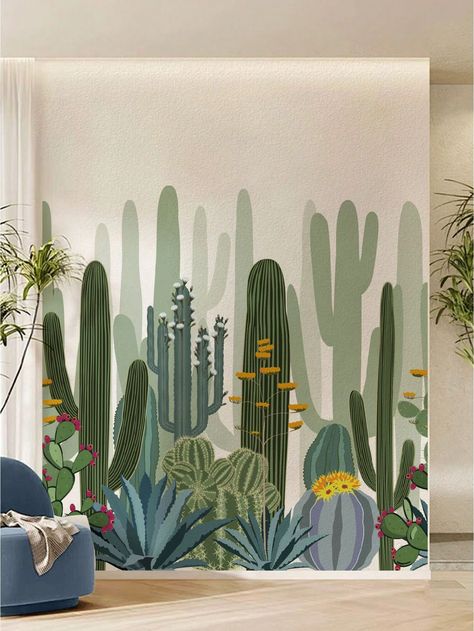 2pcs/3pcs/5pcs Cactus/Turtle Shell/Bamboo Green Plant Wall Sticker, Self-Adhesive Removable PVC Mural Wall Decal For Living Room, Entrance, And Bedroom Decor Dark Green    PVC     Home Decor, size features are:Bust: ,Length: ,Sleeve Length: Cactus Tapestry, Green Plant Wall, Tapestry Wallpaper, Bedroom Decor Dark, Exterior Murals, Garden Mural, Living Room Entrance, Cactus Wall, Nursery Mural