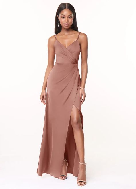 Dusty Rose Azazie Maci Stretch Satin Dress Bridesmaid Dresses | Azazie Rose Maxi Dress, Stretch Satin Dress, Dusty Rose Bridesmaid Dresses, Rose Bridesmaid Dresses, Azazie Bridesmaid Dresses, Dusty Rose Dress, Satin Bridesmaid Dresses, Dress Dusty, Stretch Satin