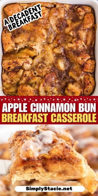 Apple Cinnamon Bun Breakfast Casserole is the perfect sweet breakfast treat! Cinnamon roll crust covered with apple pie filling and topped with creamy eggs for the best start to your day. Cinnamon Roll Breakfast Casserole, Apple Pie Breakfast, Cinnamon Roll Crust, Cinnamon Roll Breakfast, Cinnamon Roll Apple Pie, Pillsbury Cinnamon Rolls, Cinnamon Roll Casserole, Apple Cinnamon Rolls, Sweet Breakfast Treats