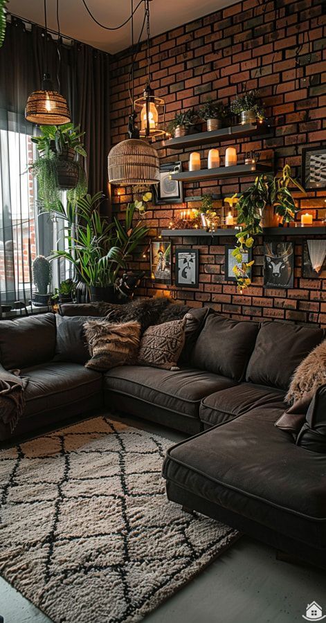 #homedecor, #interiordesign, #homedesign, #decor inspiration Living Room Decor Brown, Room Decor Brown, Living Room Decor Brown Couch, Dark Living Rooms, Brown Couch, Industrial Livingroom, Living Room Decor Fireplace, Industrial Living, Dark Home