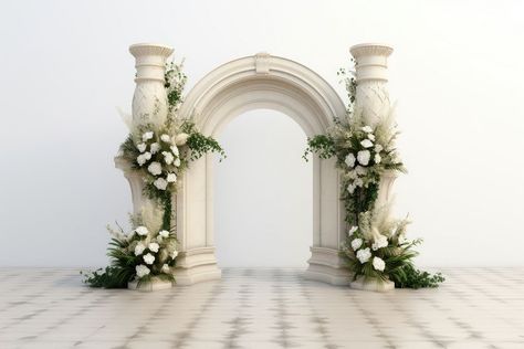 Flower arch architecture wedding. AI generated Image by rawpixel. | premium image by rawpixel.com Greek Arch, Arch Column, Architecture Wedding, Grecian Wedding, Greek Columns, Arch Architecture, Flower Arch, Greek God, Backdrop Design