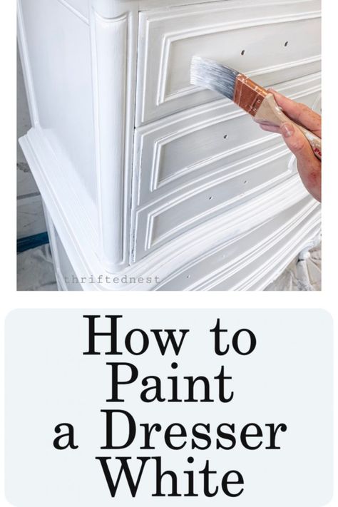 White Painted Dresser, Painting A Dresser, Paint Furniture White, Paint Dresser Diy, White Painted Dressers, Paint A Dresser, Painting Old Furniture, How To Paint Furniture, Dresser White