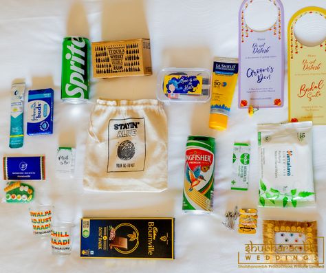 Essential Kit for Indian Wedding room hampers for the ease of your wedding guests. Room Hampers For Indian Weddings, Wedding Room Hampers, Room Hampers, Facial Wipes, Wedding Room, Indian Weddings, Wedding Guests, Tequila, Indian Wedding