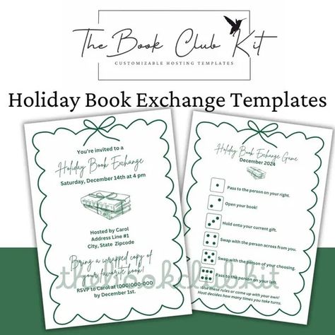 TheBookClubKit - Etsy Holiday Book Exchange, Book Club Games, Book Club Printables, Book Club Hosting, Book Exchange Party, Ladies Night Games, Find The Guest Bingo, Club Games, Guest Bingo