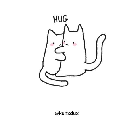 2 Cats Cuddling Drawing, Cat Hug Doodle, Doodle Hugging, Two Cats Hugging Drawing, Cuddle Pictures Mood Drawing, Cat Hug Drawing, Cuddle Draw, Platonic Love Drawing, Cat Cuddling Drawing