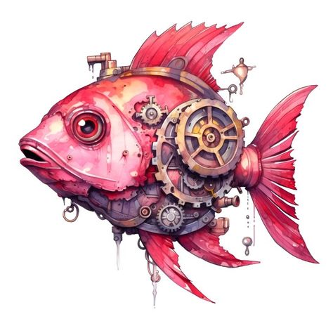 Rose Steampunk Fish Mechanisms - DME.ARTS Steampunk Skull Art, Mechanical Animals Art, Steam Punk Animals, Steampunk Animals Drawing, Cute Angler Fish, Steampunk Whale, Steam Punk Drawing, Drawing Steampunk, Steampunk Art Drawing