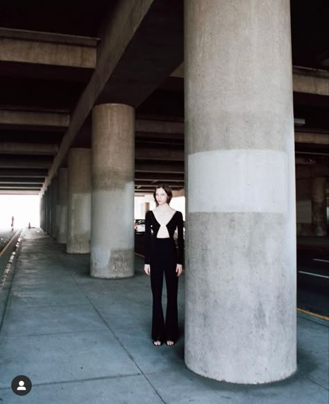 Brutalist Fashion Editorial, Industrial Editorial Fashion, Pillars Photoshoot, Edgy City Photoshoot, Brutalist Photoshoot, Fashion Street Photography Women, Trouser Photoshoot, Industrial Photoshoot Ideas, Industrial Editorial