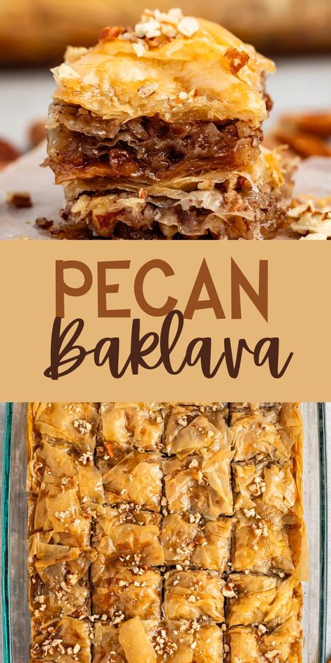 Pecan Baklava Recipe, Pecan Caramel Baklava Cups, Baklava Rolls Recipes, Baklava Filling, Nut Desserts, Baklava Cookies, Traditional Baklava Recipe, Baklava Cups, Baklava Recipes