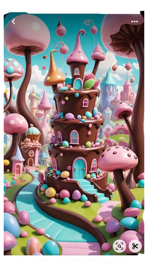 Chocolate House Drawing, Candy Castle Drawing, Candyland Drawing, Candy Land Wallpaper, Candy Land Characters, Painted Bedroom Doors, Candyland Games, Purple Roses Wallpaper, Candy Castle