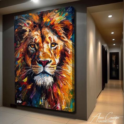 Lion Painting Acrylic, Abstract Lion Painting, Images Pop Art, Nature Canvas Painting, Colorful Animal Paintings, Lion Canvas Art, Abstract Lion, Tableau Pop Art, Lion Painting