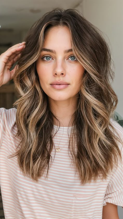 49 Stunning Summer Haircuts with Long Layers to Inspire Your Next Look Long Hair Layers Balayage, Long Hair Soft Waves, Face Framing Highlights And Layers, Subtle Highlights Brown Hair, Soft Summer Hair Color Ideas, Soft Waves Hair, Hair Stripes, Fall Blonde Hair Color, Subtle Layers