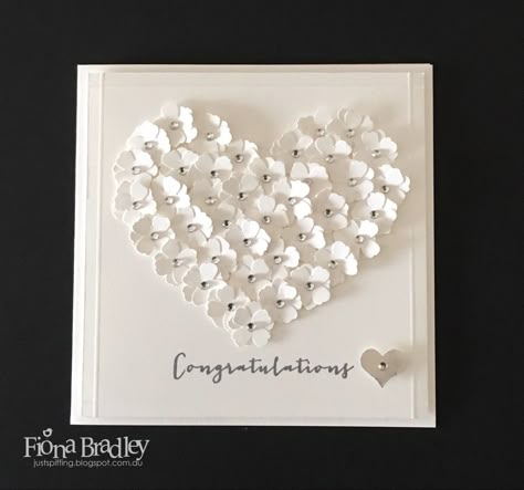 Congratulations - love heart flowers - wedding - engagement - Stampin' Up! - Just Spiffing by Fiona Bradley Homemade Wedding Cards, Wedding Shower Cards, Wedding Day Cards, Daisy Cards, Heart Flowers, Wedding Cards Handmade, Karten Design, Beautiful Handmade Cards, Wedding Anniversary Cards