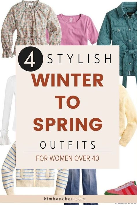 Moving from winter to spring clothes can be challenging. This post shows you how to effortlessly transition your wardrobe from winter to spring with style. How to wear winter pieces and spring clothes together to easily transform your wardrobe for the season. Outfit inspirations for women over 40 and 50 who are looking for spring outfit ideas. Winter To Spring Transition Outfits, Winter To Spring Outfits, Early Spring Outfits Casual, Liberty Print Dress, Midlife Fashion, Boucle Sweater, Winter To Spring, Spring Blouses, Outfit Challenge