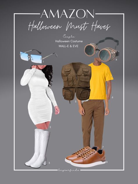 The ULTIMATE Guide to Amazon Halloween Costumes Must Haves! What’s your favorite thing about Halloween? Here are some of my favorite Amazon Halloween Costumes MUST HAVES! #amazon #amazonfinds #amazonmusthaves #amazonshopping #couplecostume #seasonal #aesthetic #halloween #movie #WALLE #Eve #inspo #giftideas #keysorfinds Wall E And Eva Costume, Wall E And Eve Costume, Walle And Eve, Wall E Costume, Retro Rectangle Sunglasses, Seasonal Aesthetic, Eve Costume, Amazon Halloween, Wall E Eve