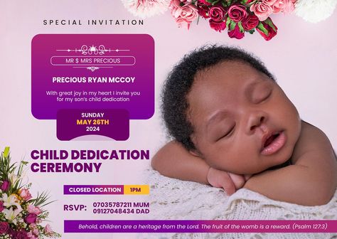 Child Dedication A6 Card Design. #designwithdandy . . . . #photoshop #adobe #adobephotoshop #creative #design #chiddedication #creativity #newpost #viral Psalm 127, Photoshop Adobe, May 1, Dandy, Psalms, Adobe Photoshop, Creative Design, Card Design, Photoshop