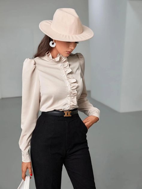 Ruffle Trim, White Shirt, Blouses, Trim, Collar, Long Sleeve, Free Shipping, Pants, White