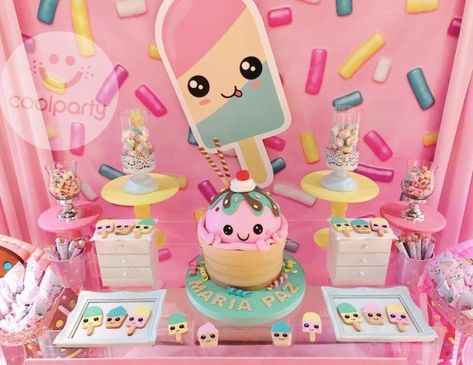 Kawaii Bday Party, Kawaii Party Decorations, Kawaii Themed Birthday Party, Kawaii Birthday Party, Ice Cream Birthday Party Ideas, Birthday Kawaii, Ice Cream Birthday Party Theme, Kawaii Party, Kawaii Cookies