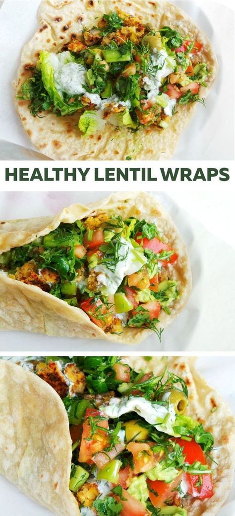 Delicious vegetarian lentil wraps! Flavorful and healthy dinner or lunch. 150 Calorie Snacks, Lentil Wraps, Burger Vegetarian, Sandwich Vegetarian, Resep Sandwich, Wraps Recipes Healthy, Resep Salad, Healthy Wraps, Lentil Recipes