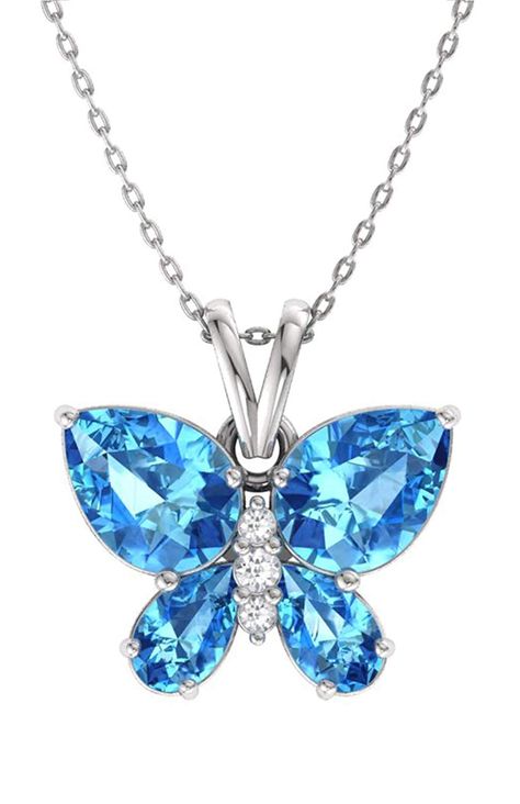 Diamond Butterfly Pendant Necklace As Gift, Blue Butterfly Necklace For Gifts, Blue Butterfly Necklace, Diamond Butterfly Necklace, Elegant Gemstone Butterfly Necklace, Chain Clothing, Kristina Webb, Unique Blue Butterfly-shaped Jewelry, Petite Necklace