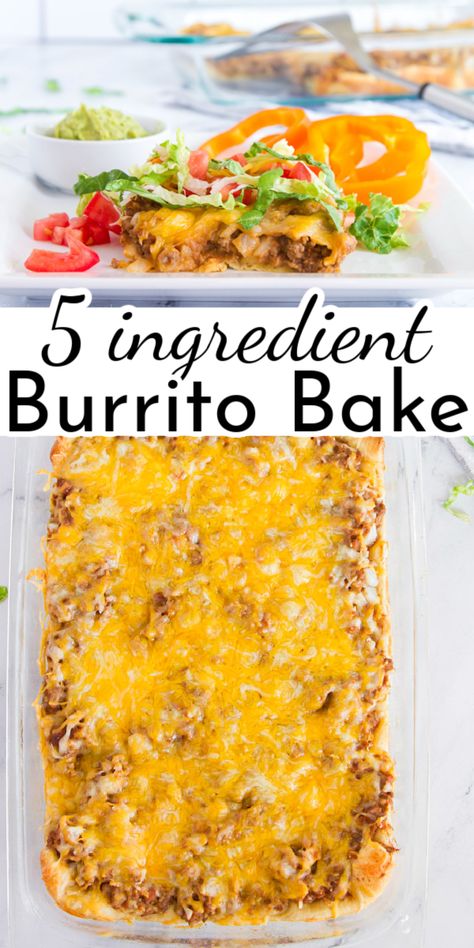 With just 6 ingredients (plus whatever toppings you love) this Easy Burrito Bake is the perfect meal for busy families! via @nmburk Easy Burritos, Burrito Bake, Easy Burrito Recipe, Beef Burrito Recipe, Burrito Casserole, Easy Casserole Dishes, Burritos Recipe, Beef Casserole Recipes, Mexican Food Recipes Easy