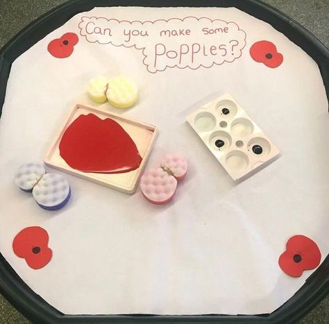 Tuff Tray Obsessed on Instagram: "Can you make some Poppies? - sponge painting. #poppies #poppy #poppycrafts #poppyart #remembranceday #art #crafts #messyplay #tufftray #tufftrayideas #tufftrayplay #tufftrayactivities #learningthroughplay #teach #play #learn #eyfs #earlyyears #continuousprovision #children #kids #happy #fun #sharingideas #kidscrafts #school #painting #nursery #classroom #classroomcrafts" Rememberance Tuff Tray Ideas, Poppy Day Eyfs, Remembrance Day Food, Celebrations Eyfs Activities, Poppy Ideas For Kids, Remembrance Day Tuff Tray Ideas, Eyfs Remembrance Day, Remembrance Activities Eyfs, Rememberance Day Activities Eyfs