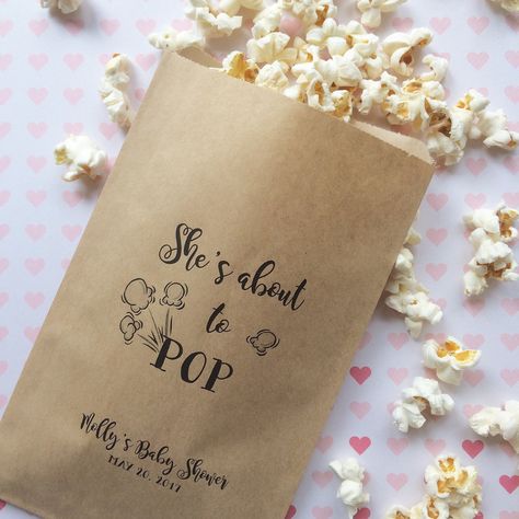 Popcorn Baby Shower, She's About To Pop, Popcorn Baby Shower Favors, Baby Shower Popcorn, Colored Popcorn, About To Pop, Popcorn Favors, Pop Baby Showers, Boy Party Favors