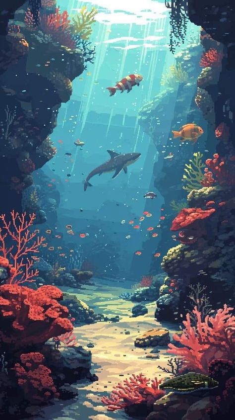 Shark Background, Underwater Drawing, Underwater Painting, Computer Wallpaper Desktop Wallpapers, Underwater Art, Ocean Wallpaper, Cool Wallpapers Art, 판타지 아트, Environment Concept Art