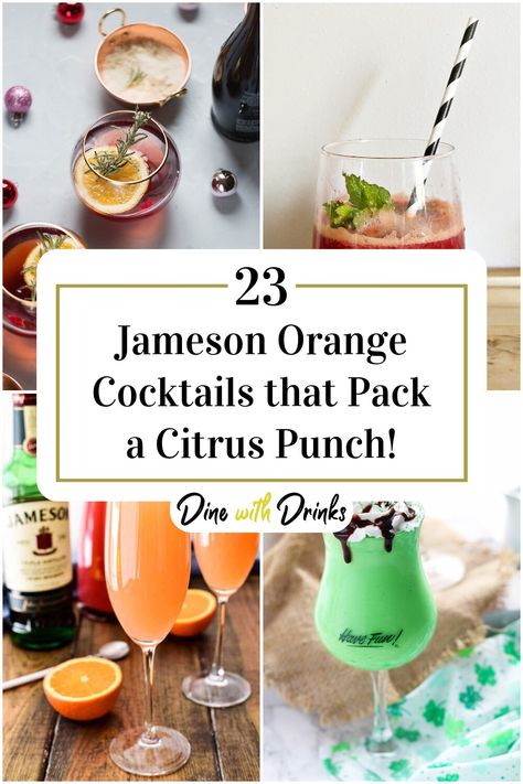 Collage of 4 jameson orange cocktails. Jameson Orange Drinks, Orange Tea Shots Recipes, Orange Jameson Cocktails, Jameson Orange Cocktails, Orange Cocktail Recipes, Jameson Orange, Jameson Drinks, Jameson Cocktails, Whiskey Chocolate