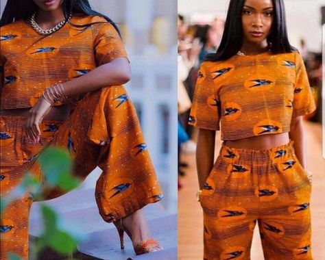 Beautiful dress Top And Palazzo Pants, Ankara Crop Top, Orange Outfits, Moda Afro, African Party Dresses, Ankara Clothing, African Tops, Style Africain, African Prom Dresses