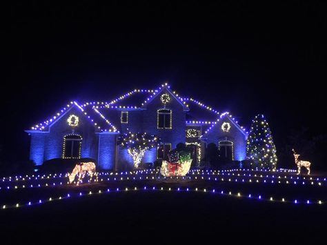 Blue and white Christmas lights. LED holiday lights by Christmas Decor Exterior Christmas Lights, Blue Christmas Lights, Purple Christmas Lights, Blue And White Christmas, Christmas Lights Outside, White Christmas Lights, Outside Christmas Decorations, Diy Christmas Lights, Christmas House Lights