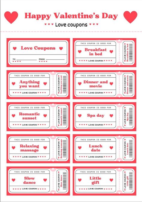 "Indulge in the spirit of love with our Printable Valentine's Day Coupons 💖- the perfect gift to add a sprinkle of joy and a dash of romance to your special day! These charming and playful coupons are a thoughtful and fun way to express your love and appreciation for that special someone. 💖Each coupon is a promise, a little token of affection, and an opportunity to create cherished moments together. From heartfelt gestures to whimsical favors, these coupons offer a delightful mix of surprises tailored just for her. 🌟 What's Included: A collection of \"I Owe You\" coupons Fun and sweet promises for quality time, acts of kindness, and shared experiences Beautifully designed with love-themed illustrations 💖 Why Choose Our Coupons: Instantly downloadable for immediate gifting Personalize e Love Coupons For Boyfriend, Coupons D'amour, Coupons For Boyfriend, Free Printable Coupons, Halloween Express, Valentine's Week, Coupon Template, Love Coupons