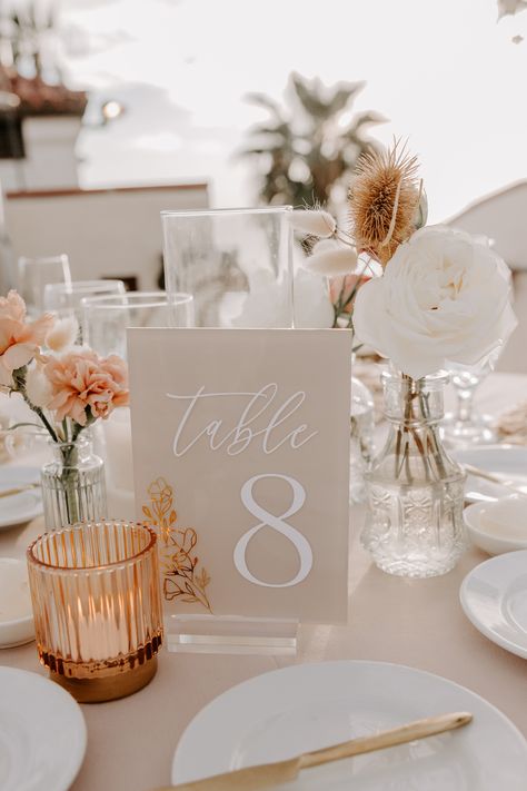 Different Table Numbers Wedding, Table Number Wedding Centerpieces, Beige Wedding Table Decor, Creative Wedding Table Numbers, Wedding Table Number Ideas, Table Number Ideas, Bridal Things, Tafel Decor, 2025 Wedding