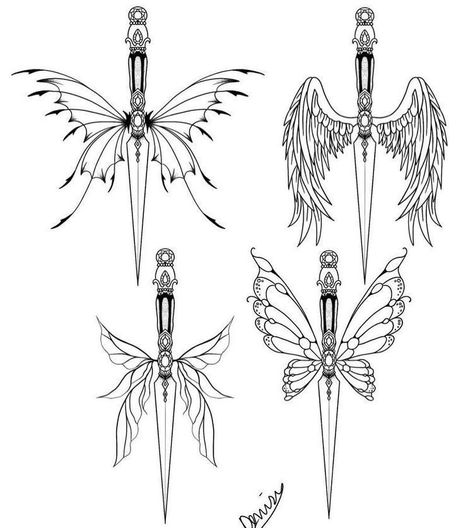 Pike Tattoo, Tattoo Papillon, Fairy Wing Tattoos, Butterfly Wing Tattoo, Paint Png, Wing Tattoo Designs, Tattoo Aesthetic, Tattoo Reference, Dagger Tattoo