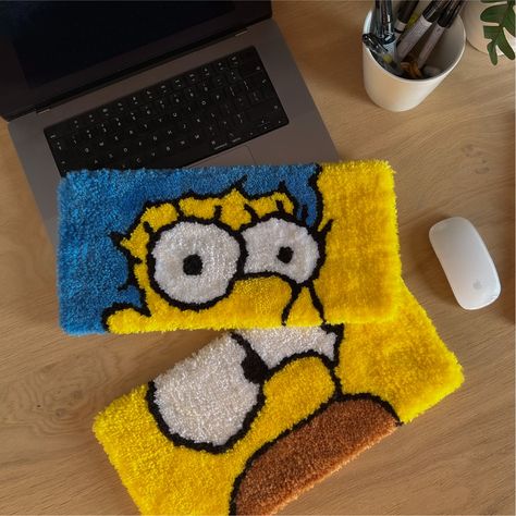 Homer handmade custom keyboard rug. 🙃 #rugs #rugdesign #customrug #handmade #Yaga Punching Needle, Keyboard Rug, Tuft Rug, Tufting Diy, Artistic Rugs, Punch Embroidery, Custom Keyboard, Rug Room, Punch Needle Patterns