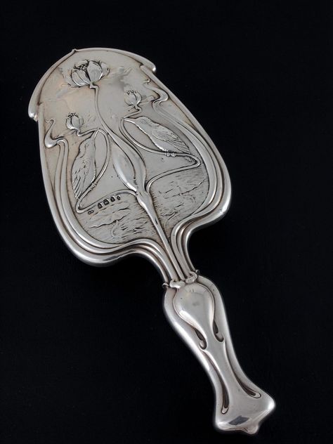 Art Nouveau Silver Hand Mirror* - Nouveau Deco Arts Silver Hand Mirror, Vintage Hand Mirror, Mirror Magic, Art Deco Vanity, Art Nouveau Silver, Unique Mirrors, Lily Pond, Art Nouveau Design, Mirror Mirror On The Wall