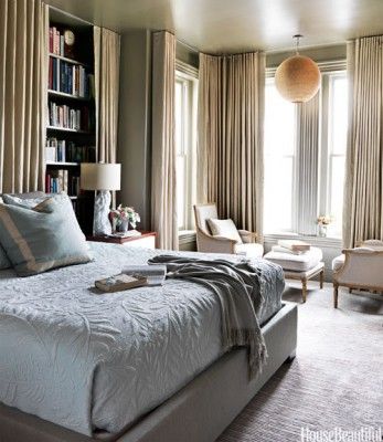 Bedrooms with Bookshelves-12-1 Kindesign Modern Traditional Bedroom, Hidden Book, Bookshelves In Bedroom, Traditional Bedroom, Book Storage, Gray Bedroom, Design Del Prodotto, Beautiful Bedrooms, Cozy Bedroom