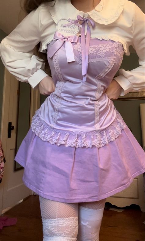 #kawaii #pastel #cuteoutfit #alternative Aesthetic Clothes Purple, Purple Pastel Outfit, Pastel Alt Outfits, Pastel Academia Aesthetic Outfit, Pastel Fairycore Outfits, Purple Coquette Outfit, Pastel Purple Outfit, Pastel Goth Outfits Aesthetic, Cute Purple Outfits