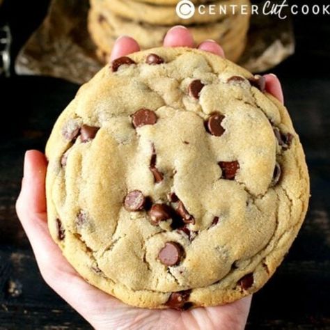 Jumbo Chocolate Chip Cookies - CenterCutCook Jumbo Chocolate Chip Cookies, Dessert Aux Fruits, Chocolate Chip Recipes, S'mores, Yummy Sweets, Chocolate Chip Cookie, Cookie Desserts, Cookies Recipes Chocolate Chip, Cookie Monster