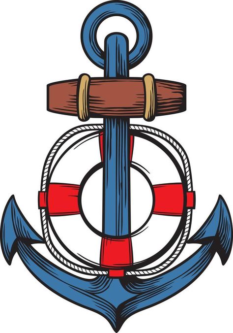 Anchor and Lifesaver Color. Vector illustration. Sailor Logo, Anchor Illustration, Ship Vector, Color Vector, Illustration Vector, Life Savers, Infographic Design, Design Vintage, Vector Free