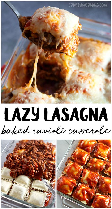 Lazy Lasagna: Baked Ravioli Casserole Recipe. Easy dinner idea for kids and families. Lazy Lasagne, Dinner Idea For Kids, Baked Ravioli Casserole, Ravioli Casserole, Baked Ravioli, Morning Thought, Lazy Lasagna, Ravioli Bake, Crafty Morning