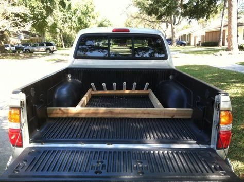 DIY: Truck Bed Rod Holder (Tacoma) - 2CoolFishing Fishing Pole Holder For Truck, Truck Bed Fishing Rod Holder, Truck Fishing Rod Holder, Diy Fishing Rod Holder, Diy Fishing Rod, Kayak Ideas, Fishing Pole Holder, Kayak Storage Rack, Fishing Storage